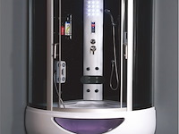 Stoomcabine met whirlpool massagebad - halfrond - wit bad met zwarte cabine 135x135x200cm - afbeelding 2 van  2