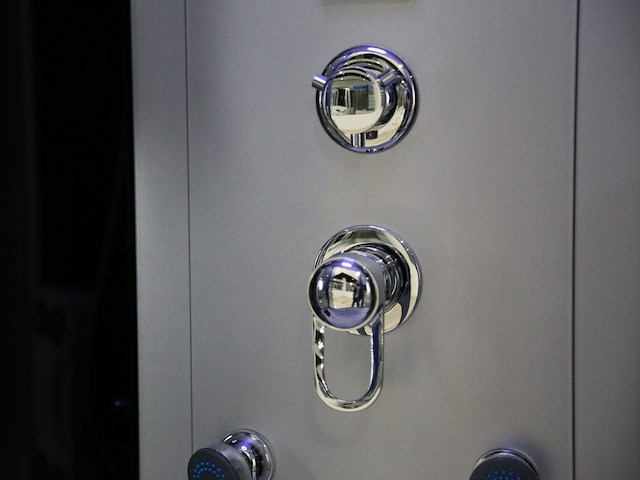 Stoomcabine met whirlpool massagebad - halfrond - wit bad met zwarte cabine 135x135x220 cm - afbeelding 7 van  10