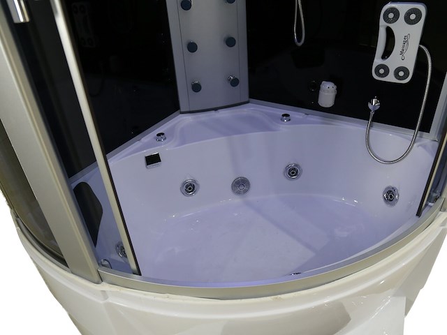 Stoomcabine met whirlpool massagebad - halfrond - wit bad met zwarte cabine 135x135x220 cm - afbeelding 4 van  10