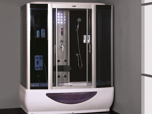 Stoomcabine met whirlpool massagebad - rechthoekig - wit bad met zwarte cabine 170x90x220 cm - afbeelding 2 van  2