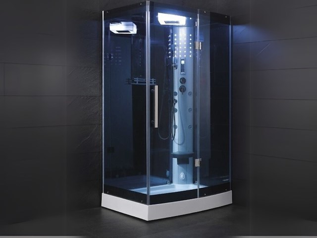 Stoomcabine rechthoekig - zwarte cabine met witte bodemplaat 120x90x215 cm (rechtse opstelling) - afbeelding 1 van  3