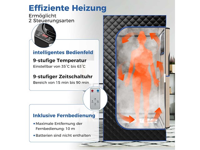 Stoomsauna, thuissauna, geïntegreerde saunacabine met 3-liter stoomgenerator - afbeelding 9 van  11