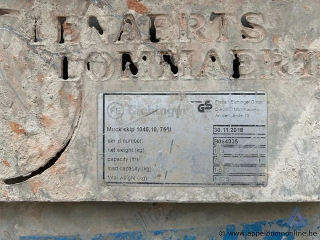 Stortbak eichinger 1045.10, 750l, bouwjaar 2018. serienummer b084335. - afbeelding 2 van  2