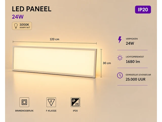 Strak led paneel – 36w – 3000k warm wit – ip20 – zodiac-36 (8 stuks) - afbeelding 2 van  5