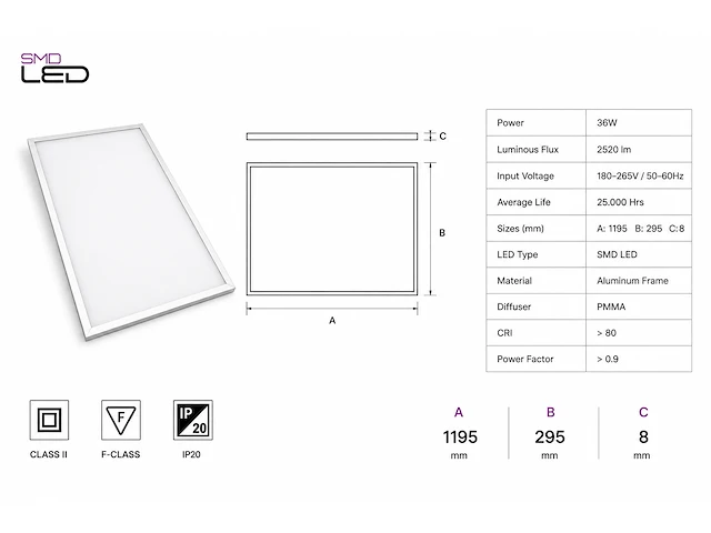Strak led paneel – 36w – 4200k neutraal wit – ip20 – zodiac-36 (8 stuks) - afbeelding 5 van  5