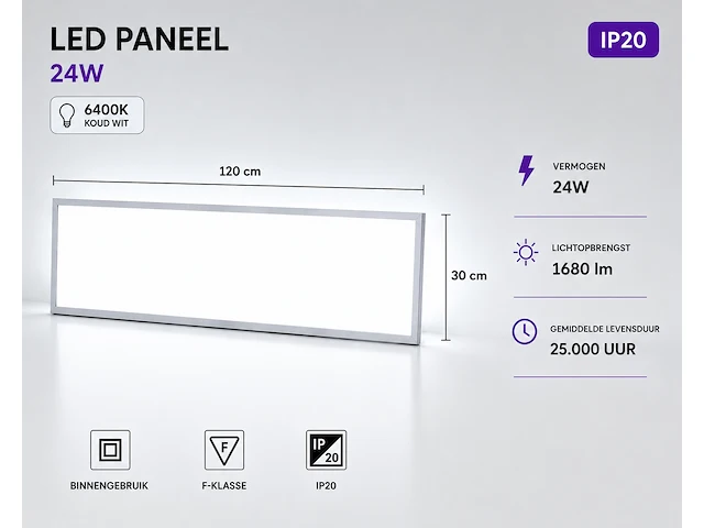 Strak led paneel – 36w – 6400k koud wit – ip20 – zodiac-36 (16 stuks) - afbeelding 3 van  5
