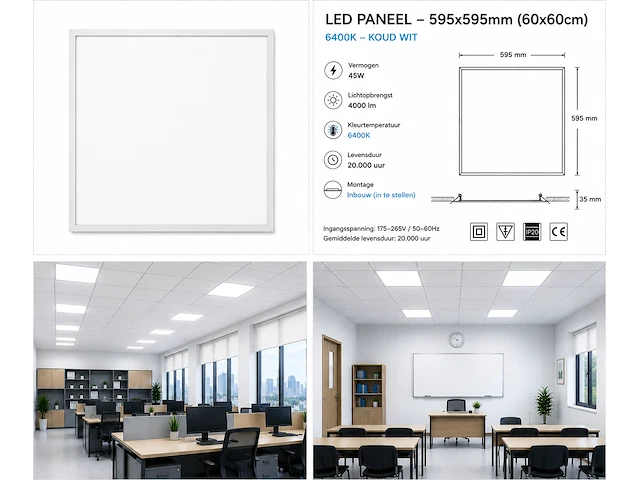 Strak led paneel – 45w – 6400k koud wit – ip20 – galaksi (16 stuks) - afbeelding 3 van  5