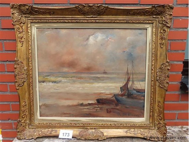 Strandzicht met boten, olie op doek, prosper de roover - afbeelding 1 van  4