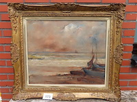 Strandzicht met boten, olie op doek, prosper de roover - afbeelding 1 van  4