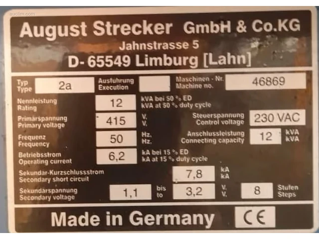 Strecker stomplasapparaat type 2a (12 kva) serienummer 46869... - afbeelding 7 van  7