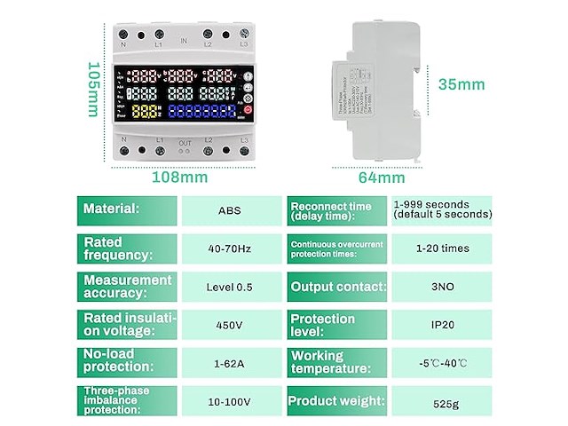 Stroommeter 3-fasen met overspanningsbeveiliging - afbeelding 3 van  6
