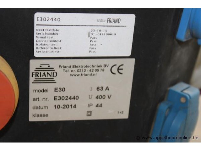 Stroomverdeelkast friand, e30, 63a, 400v, op metalen statief, werking niet gekend - afbeelding 2 van  3
