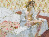 Stuart ray (1916-1985), 'before going to bed', oil on canvas on unalit 32 x 36 cm. (12.59 x 14.16 in.), frame: 41 x 45 cm. (16.14 x 17.71 in.)