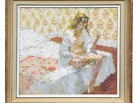 Stuart ray (1916-1985), 'before going to bed', oil on canvas on unalit 32 x 36 cm. (12.59 x 14.16 in.), frame: 41 x 45 cm. (16.14 x 17.71 in.) - afbeelding 2 van  3