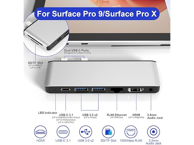 Surface pro 9/10/11 hub docking station - afbeelding 5 van  6