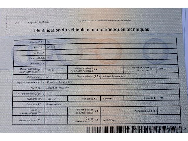 Suv mg, rxk, lsja24392mn024243, 1e insch 25/05/2021, 1490cm³, 119kw, plug-in hybride, euro 6d, 57114km, inschrijvingsbewijs deel i en ii, keuringsbewijs (geldig tot 25/05/2026), gelijkvormigheidsattest - afbeelding 16 van  25