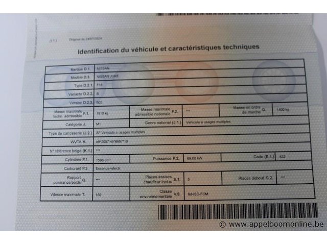 Suv nissan, juke, sjnfcaf16u1288182, 1e insch 01/07/2024, 1598cm³, 69kw, benzine + elek, euro 6d, 18806km, inschrijvingsbewijs deel i en ii, gelijkvormigheidsattest - afbeelding 14 van  23