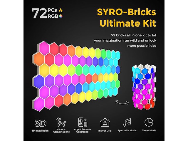 Syro-bricks 3d hexagon lights (72 stuks) - afbeelding 6 van  7