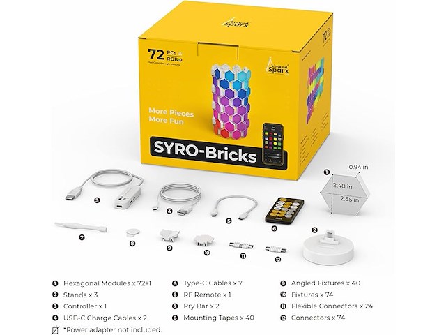Syro-bricks 3d hexagon lights (72 stuks) - afbeelding 3 van  7