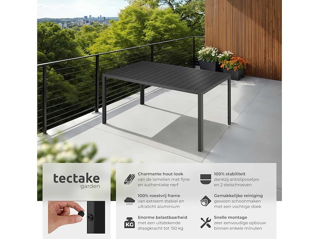 Table de jardin - 150 x 90 x 74,5 cm - noir - afbeelding 4 van  7