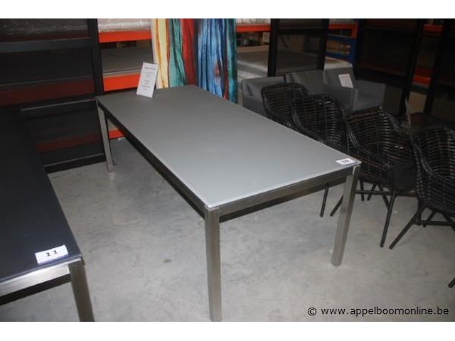 Tafel - tafelblad glas 10mm 220x100cm lichtgrijs | jumi tafelframe inox - afbeelding 1 van  2