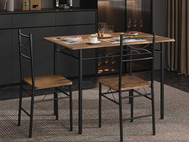 Tafel- en stoelenset voor 4 personen, rustiek bruin en zwart - afbeelding 1 van  10