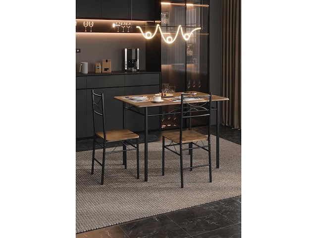 Tafel- en stoelenset voor 4 personen, rustiek bruin en zwart - afbeelding 3 van  10