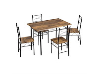 Tafel- en stoelenset voor 4 personen, rustiek bruin en zwart - afbeelding 4 van  10