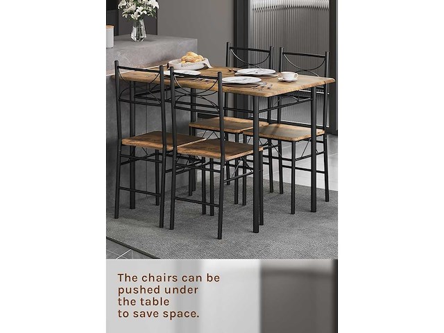 Tafel- en stoelenset voor 4 personen, rustiek bruin en zwart - afbeelding 5 van  10