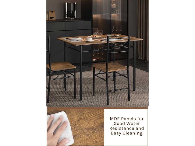 Tafel- en stoelenset voor 4 personen, rustiek bruin en zwart - afbeelding 8 van  10