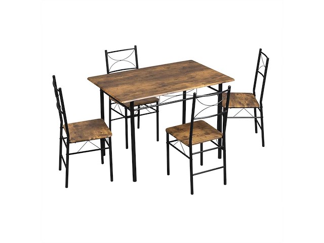 Tafel- en stoelenset voor 4 personen, rustiek bruin en zwart - afbeelding 3 van  8