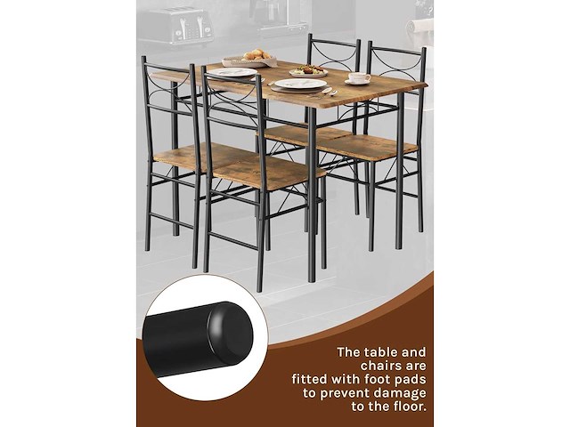 Tafel- en stoelenset voor 4 personen, rustiek bruin en zwart - afbeelding 6 van  8