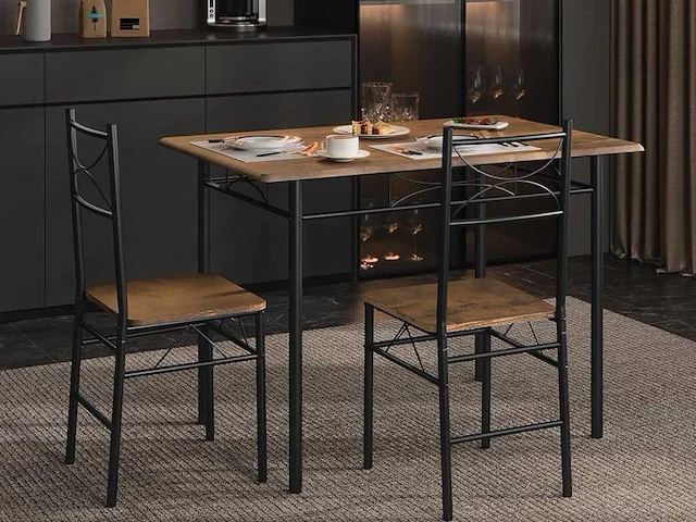 Tafel- en stoelenset voor 4 personen, rustiek bruin en zwart - afbeelding 1 van  8