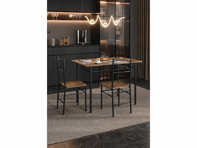 Tafel- en stoelenset voor 4 personen, rustiek bruin en zwart - afbeelding 2 van  8