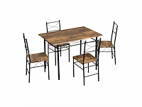 Tafel- en stoelenset voor 4 personen, rustiek bruin en zwart - afbeelding 3 van  8
