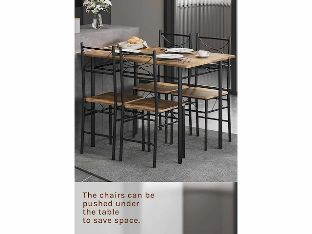 Tafel- en stoelenset voor 4 personen, rustiek bruin en zwart - afbeelding 4 van  8