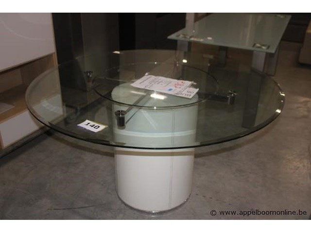 Tafel rond dia, 140cm glas/metaal/leder - afbeelding 1 van  1