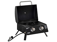 Tafelbarbecue gasbarbecue met 2 branders mobiele grill kleine buitenbarbecue barbecue kampeertafel met regelaar roestvrijstalen slang zwart 55 x 46,5 x 41 cm - afbeelding 2 van  6