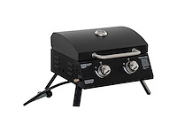 Tafelbarbecue gasbarbecue met 2 branders mobiele grill kleine buitenbarbecue barbecue kampeertafel met regelaar roestvrijstalen slang zwart 55 x 46,5 x 41 cm - afbeelding 6 van  6