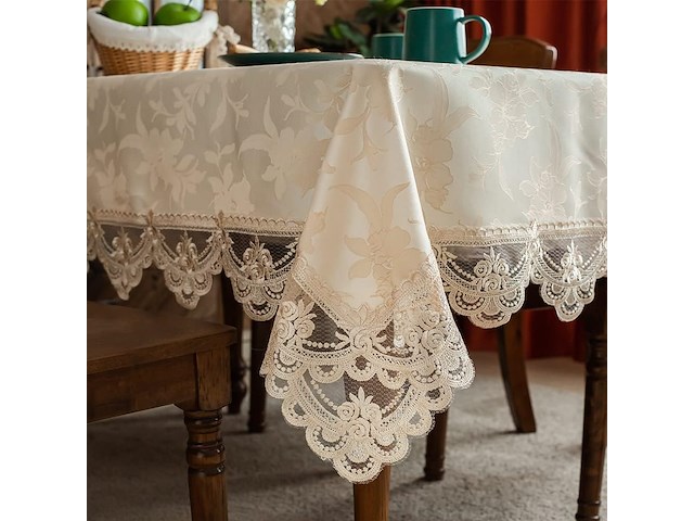 Tafelkleed beige 140*240cm jacquard - afbeelding 1 van  4