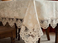 Tafelkleed beige 140*240cm jacquard - afbeelding 1 van  4