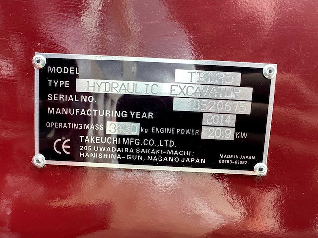 Takeuchi - 2014 - tb135 - minigraafmachine - afbeelding 37 van  42