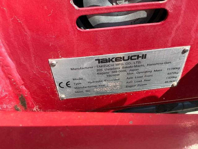 Takeuchi - 2018 - tb295w - banden graafmachine - bandenkraan - afbeelding 28 van  43