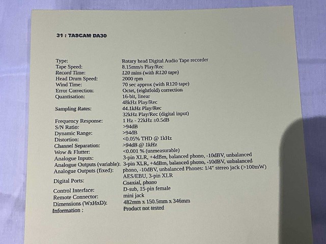 Tascam da-30 dat recorder - afbeelding 3 van  3