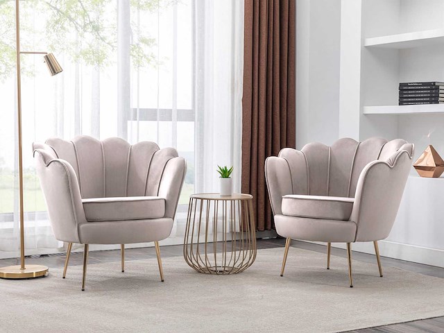 Taupe fluwelen schelpfauteuil van pascal morabito - afbeelding 1 van  8