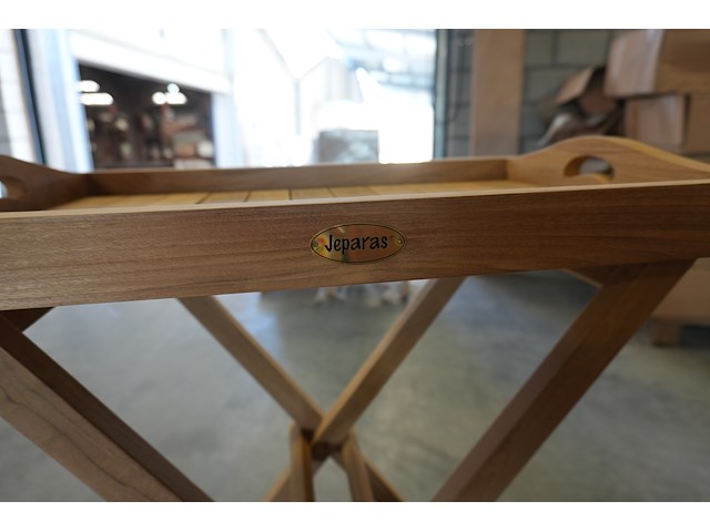 Teak plateau met plooibare staander, jeparas (gf119), lot van 2 - afbeelding 3 van  4