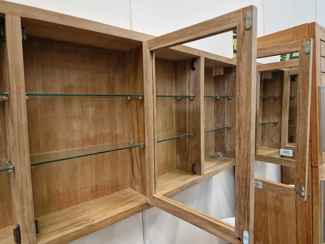 Teak spiegelkast grenoble 3 deuren 120 x h50cm - massieve a-kwaliteit - afbeelding 5 van  5