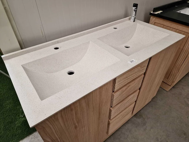 Teakline badkamermeubel dubai 120cm met 2 deuren + 3 laden - terrazzo waskom - afbeelding 3 van  6