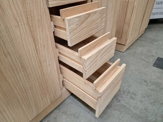 Teakline badkamermeubel dubai 120cm met 2 deuren + 3 laden - terrazzo waskom - afbeelding 6 van  6