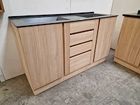 Teakline badkamermeubel dubai 150cm met 2 deuren + 3 laden - terrazzo waskom - afbeelding 1 van  6